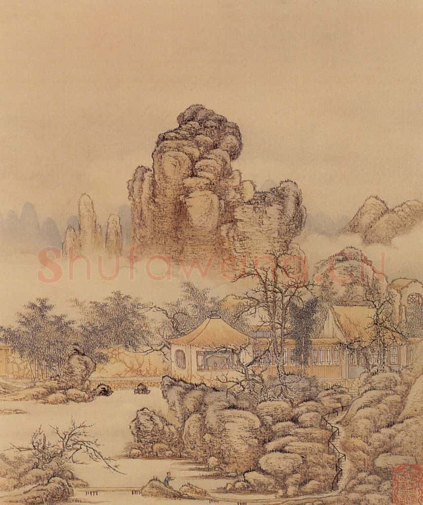 清 陈枚《山水楼阁图》书画作品