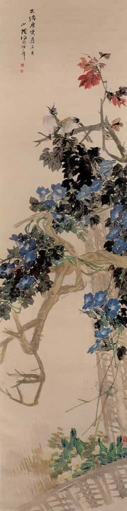 清 任颐《秋卉双禽图》书画作品