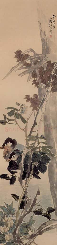清 任颐《豆花鸳鸯图》书画作品