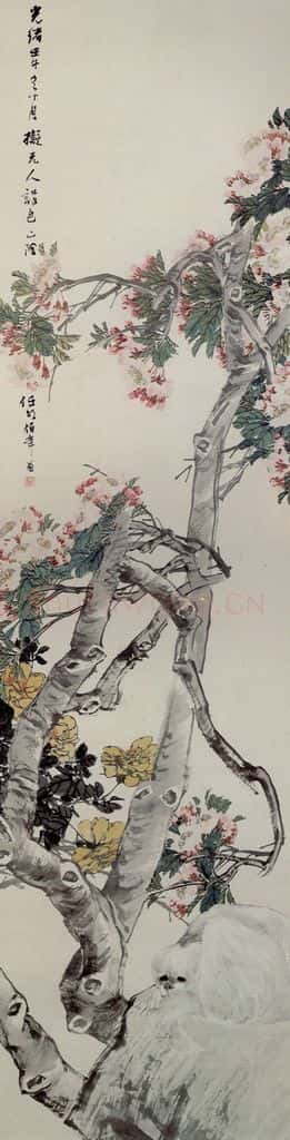 清 任颐《花荫小犬图》书画作品
