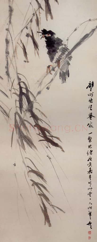 清 任颐《杨柳八哥图》书画作品