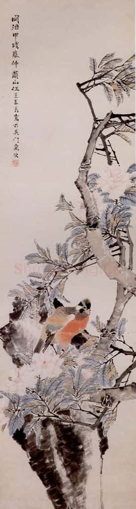 清 任薰《花鸟图屏》书画作品