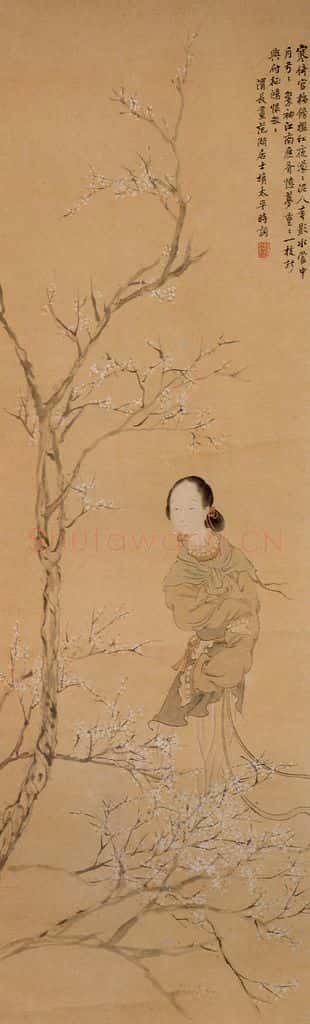 清 任熊《梅花仕女图》书画作品