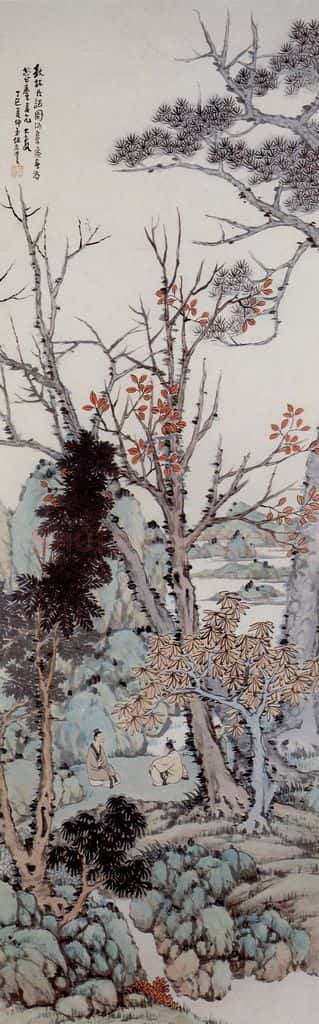 清 任熊《秋林共话图》书画作品