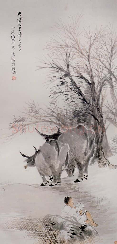 清 任颐《牧牛图》书画作品