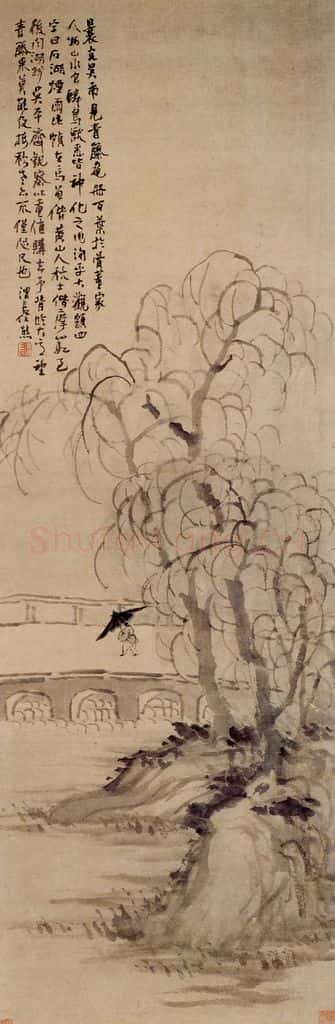 清 任熊《石湖烟雨图》书画作品