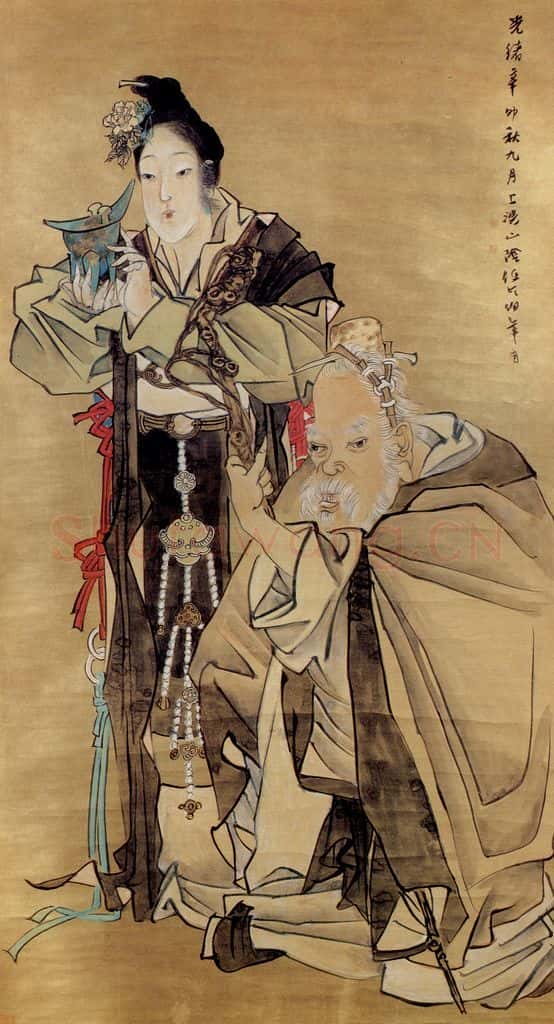 清 任颐《麻姑寿星图》书画作品