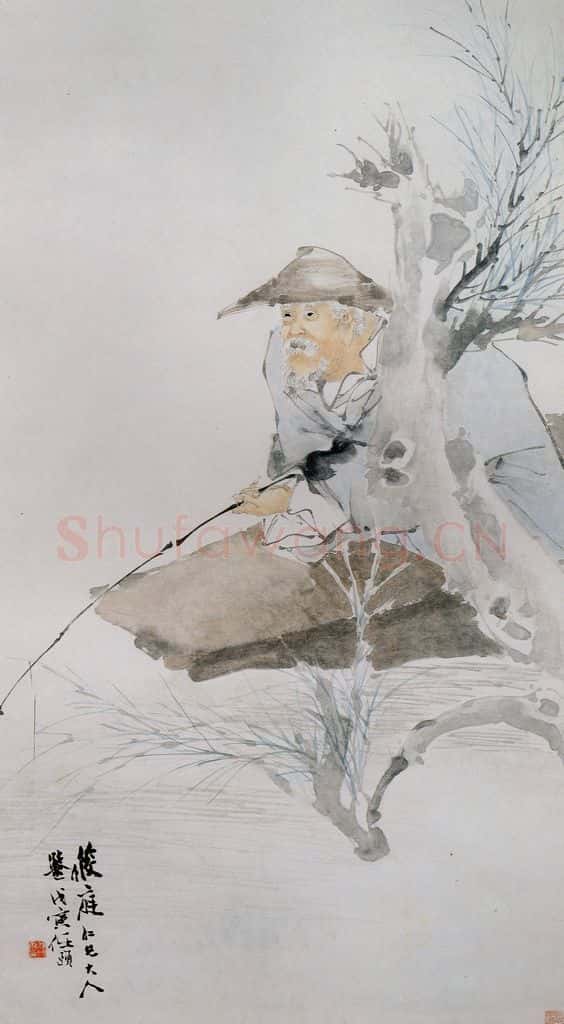 清 任颐《春江渔夫图》书画作品