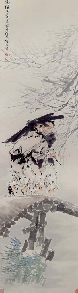 清 任颐《风雨渡桥图》书画作品