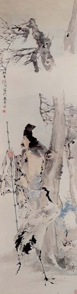 清 任颐《梅边携鹤图》书画作品