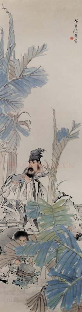 清 任颐《蕉荫品砚图》书画作品