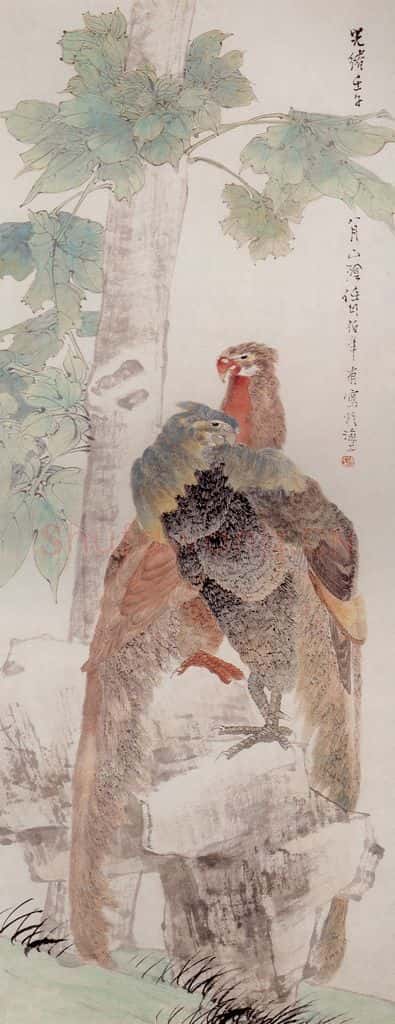 清 任颐《梧桐双凤图》书画作品