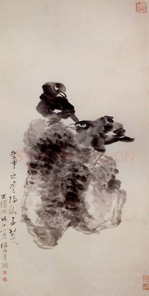 清 任颐《临八大山人八哥图》书画作品
