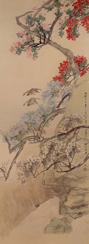 清 任颐《杜鹃双雀图》书画作品