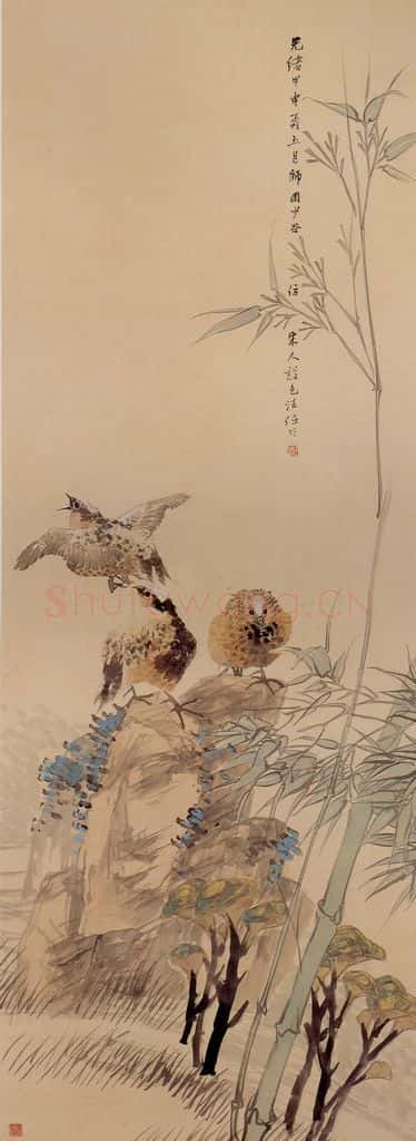清 任颐《灵竹山鸟图》书画作品