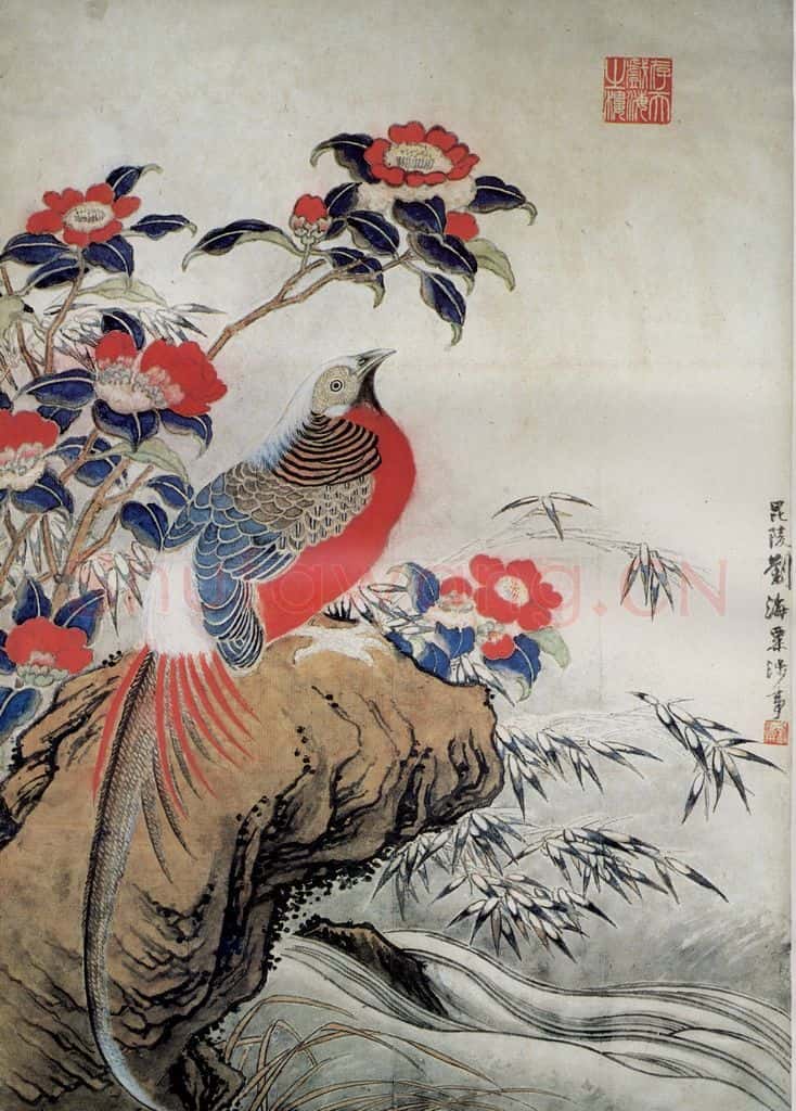 1972年 刘海粟 山茶锦鸡 书画作品