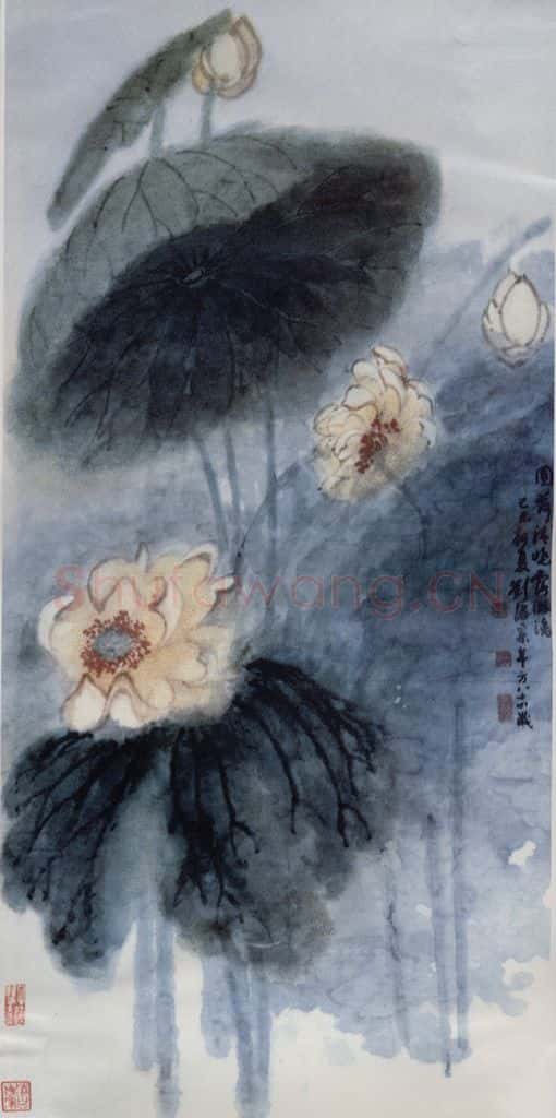 1979年 刘海粟 圆荷清晓露淋漓 书画作品