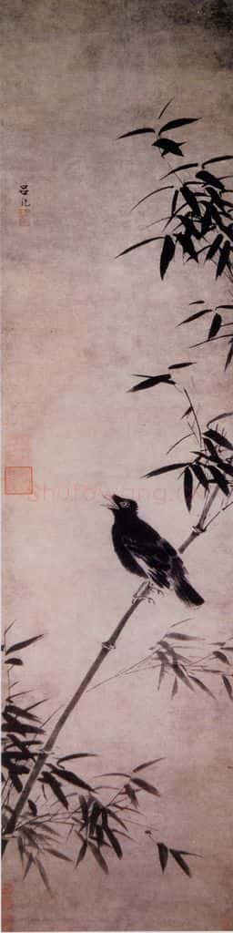 明 吕纪 竹枝鸲鹆图 书画作品
