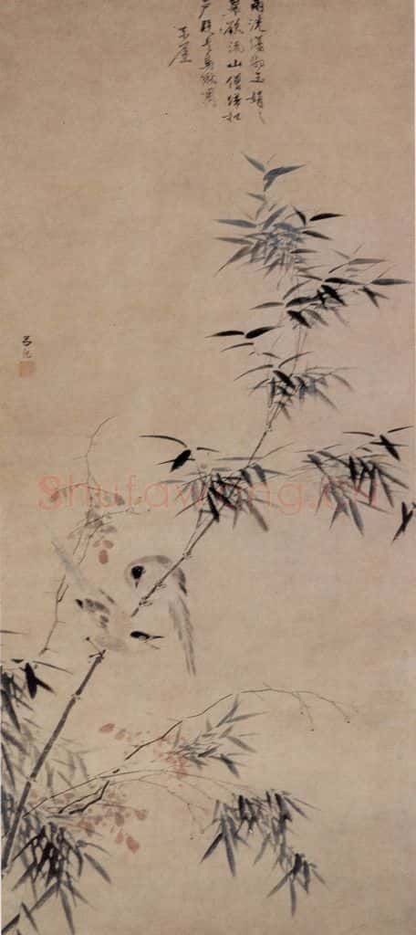 明 吕纪 竹石花鸟图 书画作品