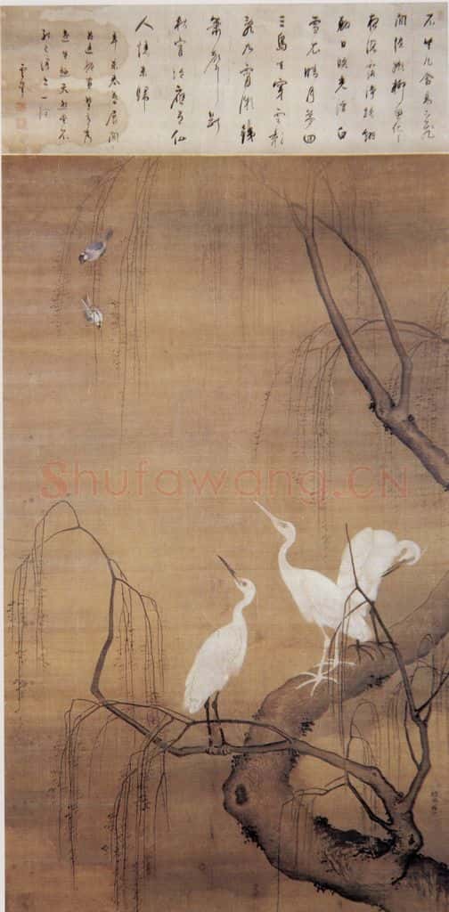明 吕纪 柳荫白鹭图 书画作品