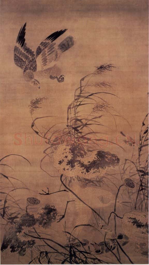 明 吕纪 残荷鹰鹭图 书画作品
