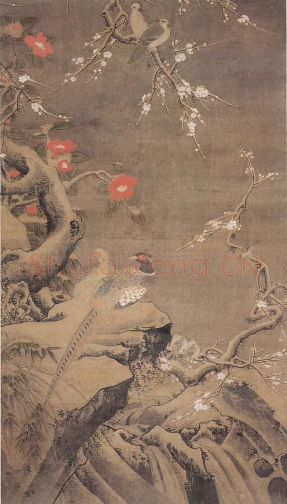 明 吕纪 雪梅锦鸡图 书画作品