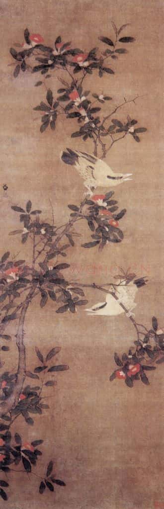 明 吕纪 榴花双莺图 书画作品