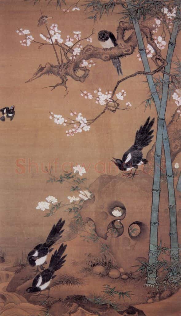 明 吕纪 梅花四喜图 书画作品