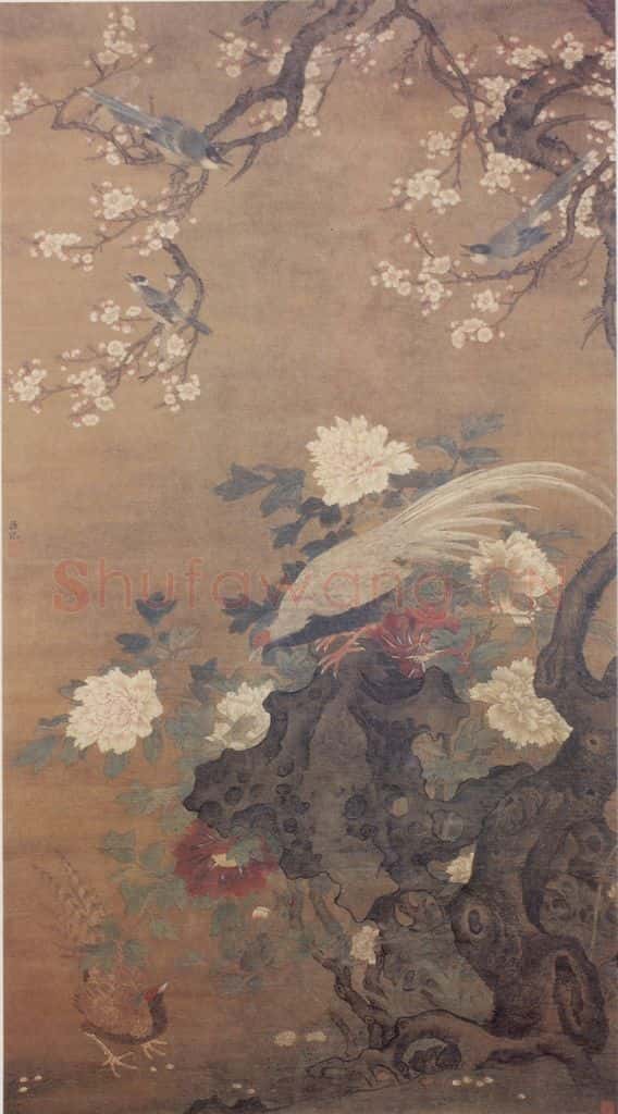 明 吕纪 牡丹锦鸡图 书画作品