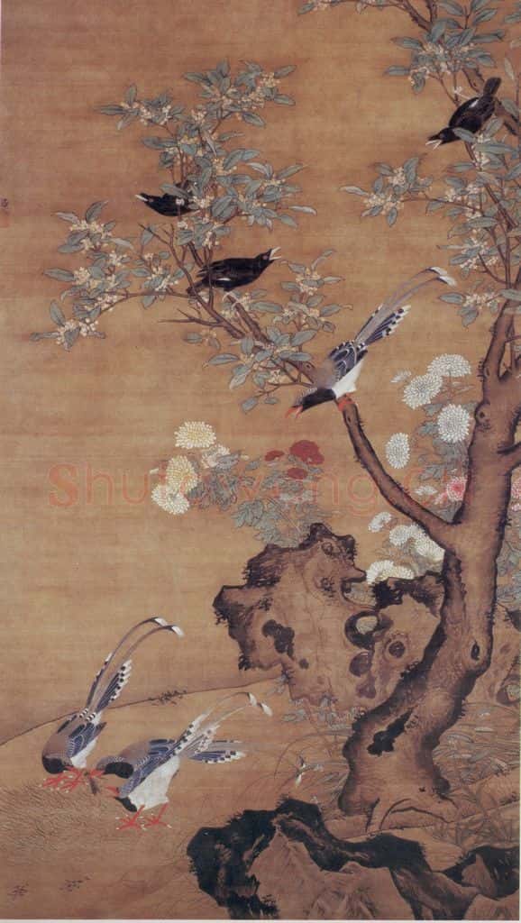 明 吕纪 桂菊山禽图 书画作品