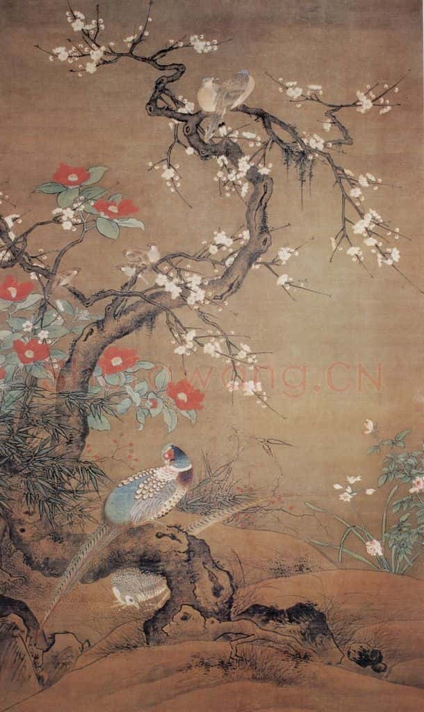 明 吕纪 新春双雉图 书画作品