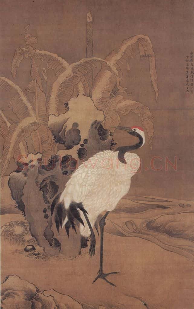 明 吕纪 蕉岩鹤立 书画作品