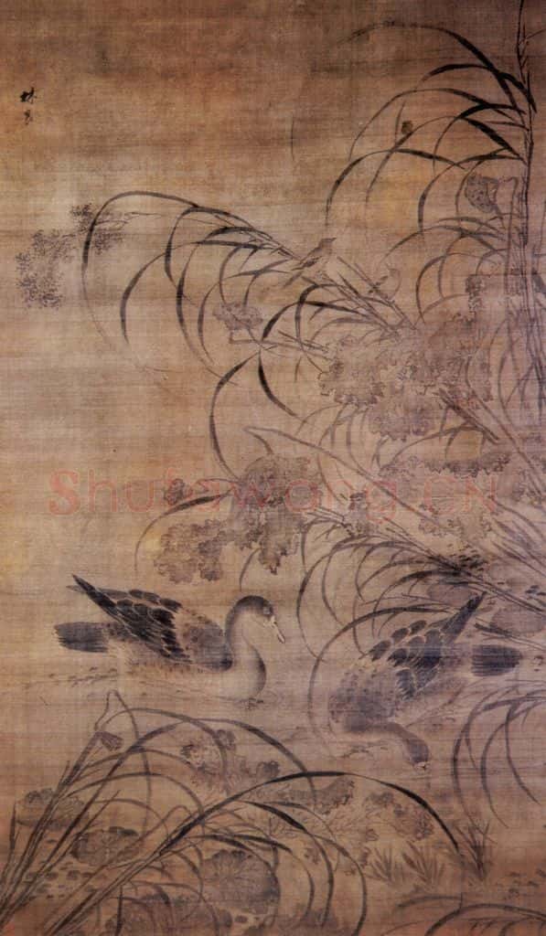 明 林良 残荷芦雁图 书画作品