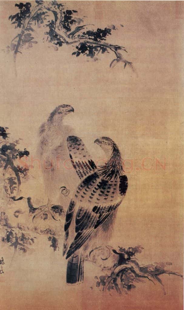 明 林良 双鹰图 书画作品