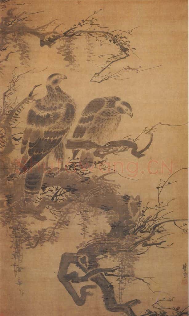 明 林良 双鹰图 书画作品