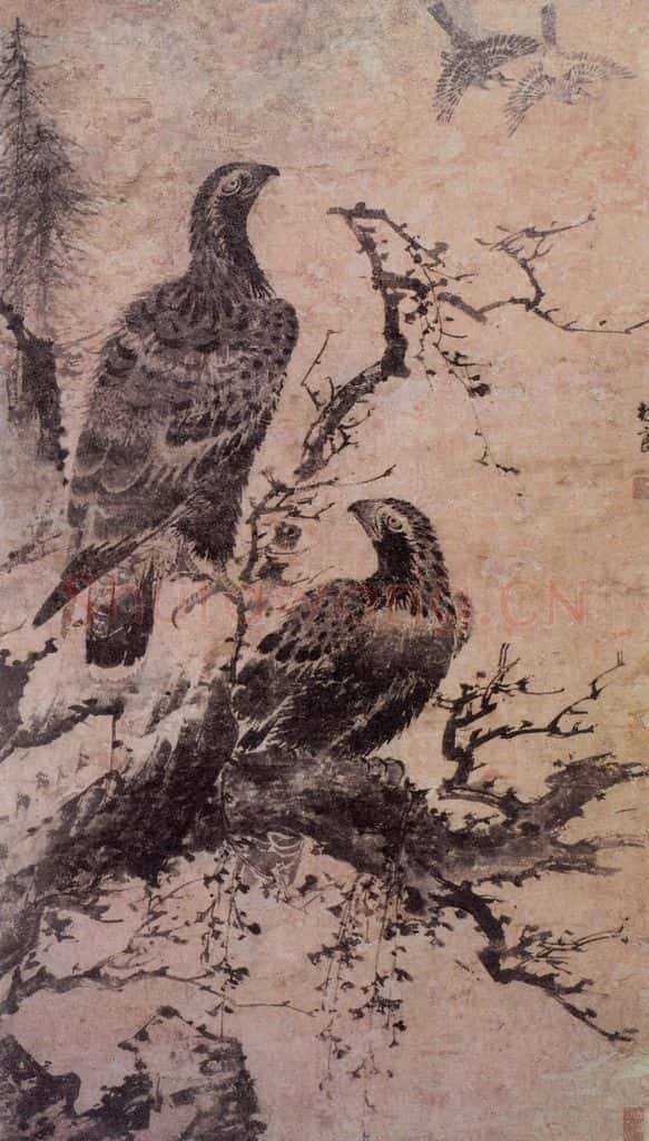 明 林良 双鹰图 书画作品