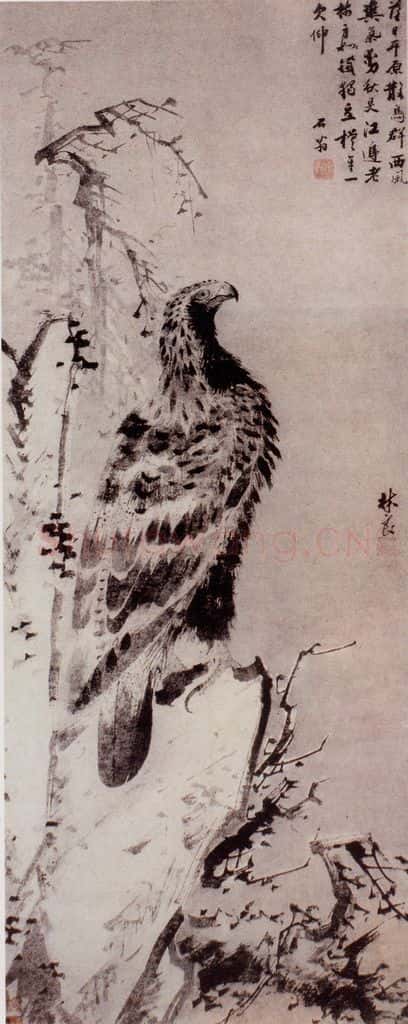 明 林良 古木苍鹰图 书画作品