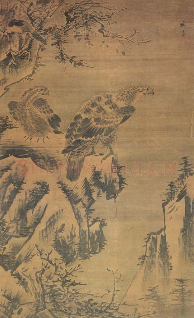 明 林良 双鹰图 书画作品