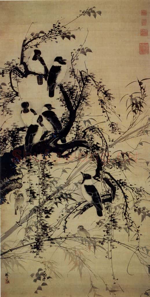 明 林良 秋林聚禽图 书画作品