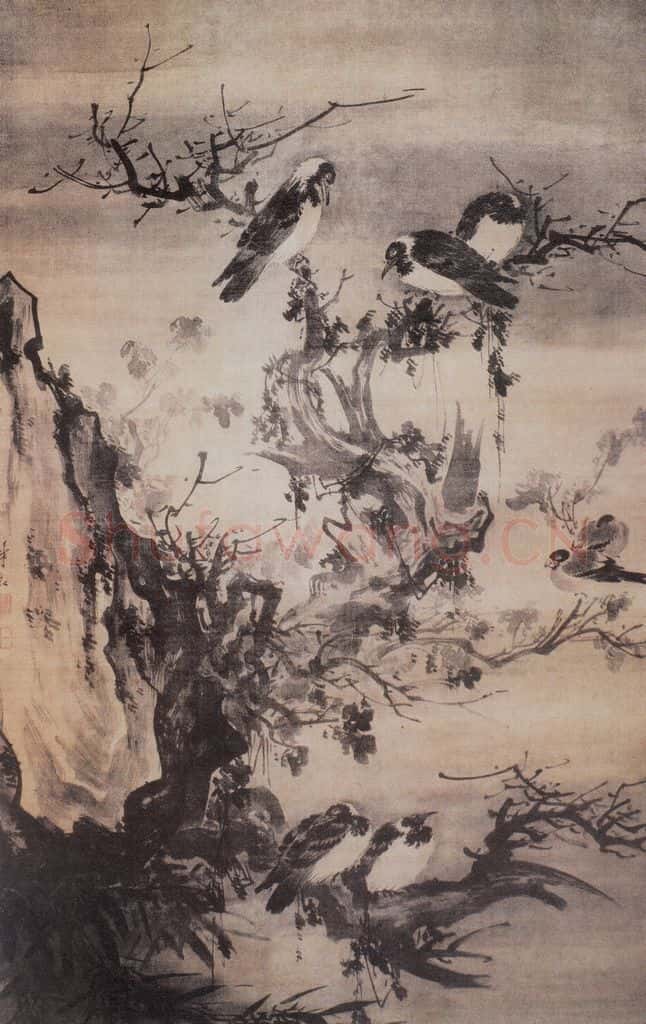 明 林良 枯木寒鸦图 书画作品