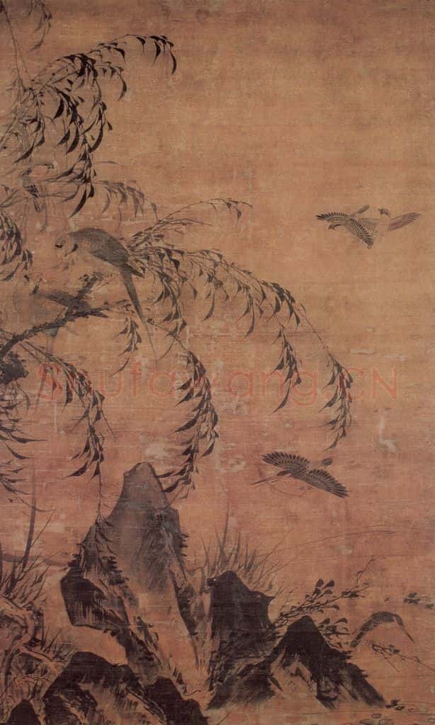 明 林良 柳塘翠羽图 书画作品