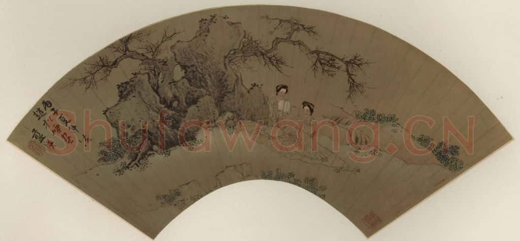 明 蓝瑛《纨扇仕女》书画作品