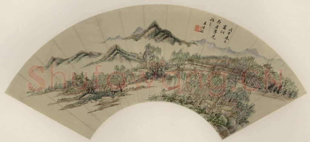 清 王时敏《春溪泛艇》书画作品