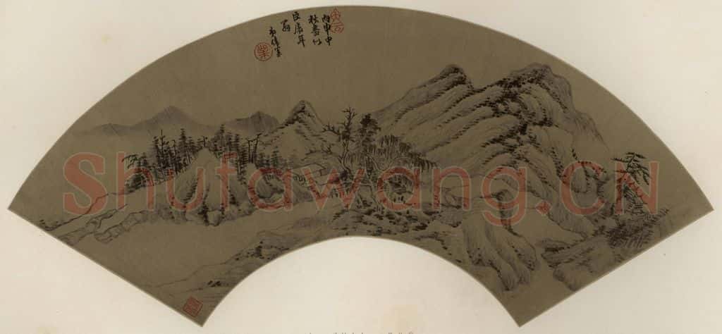 清 吴伟业《疏林山寺》书画作品