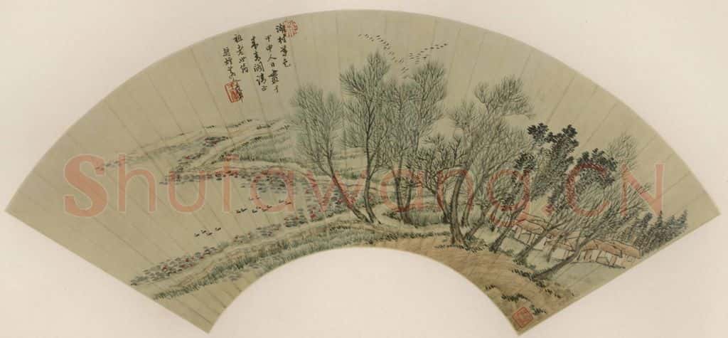 清 王翚《湖村暮色》书画作品