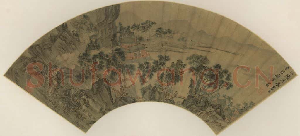 明 唐寅《水阁松云》书画作品