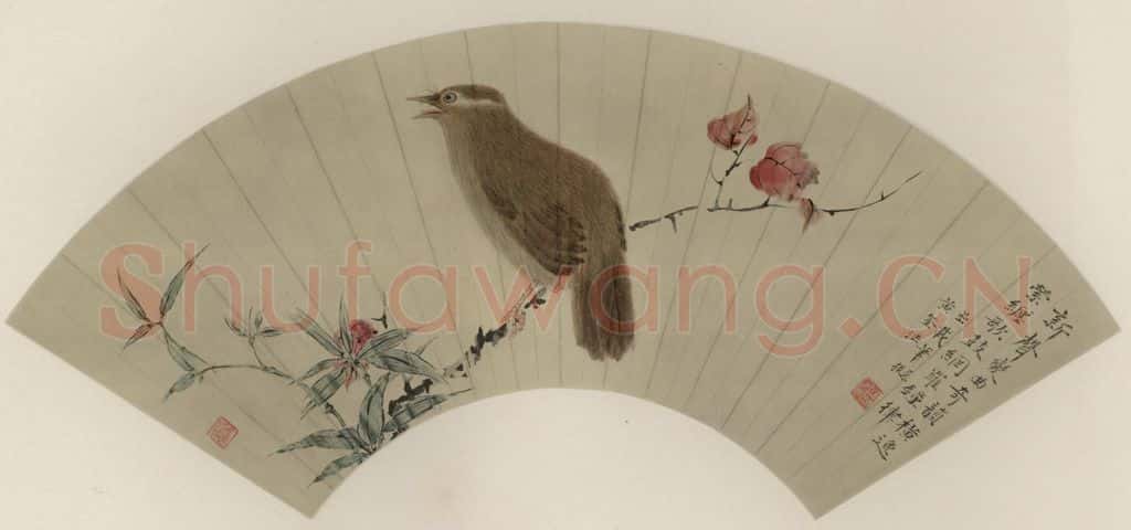 清 华岩《红叶画眉》书画作品