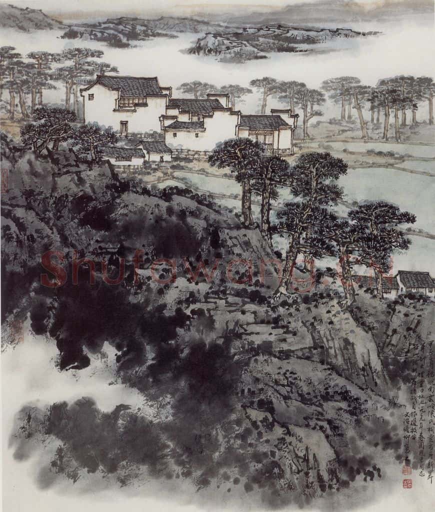 1984年 宋文治《新四军军部》书画作品