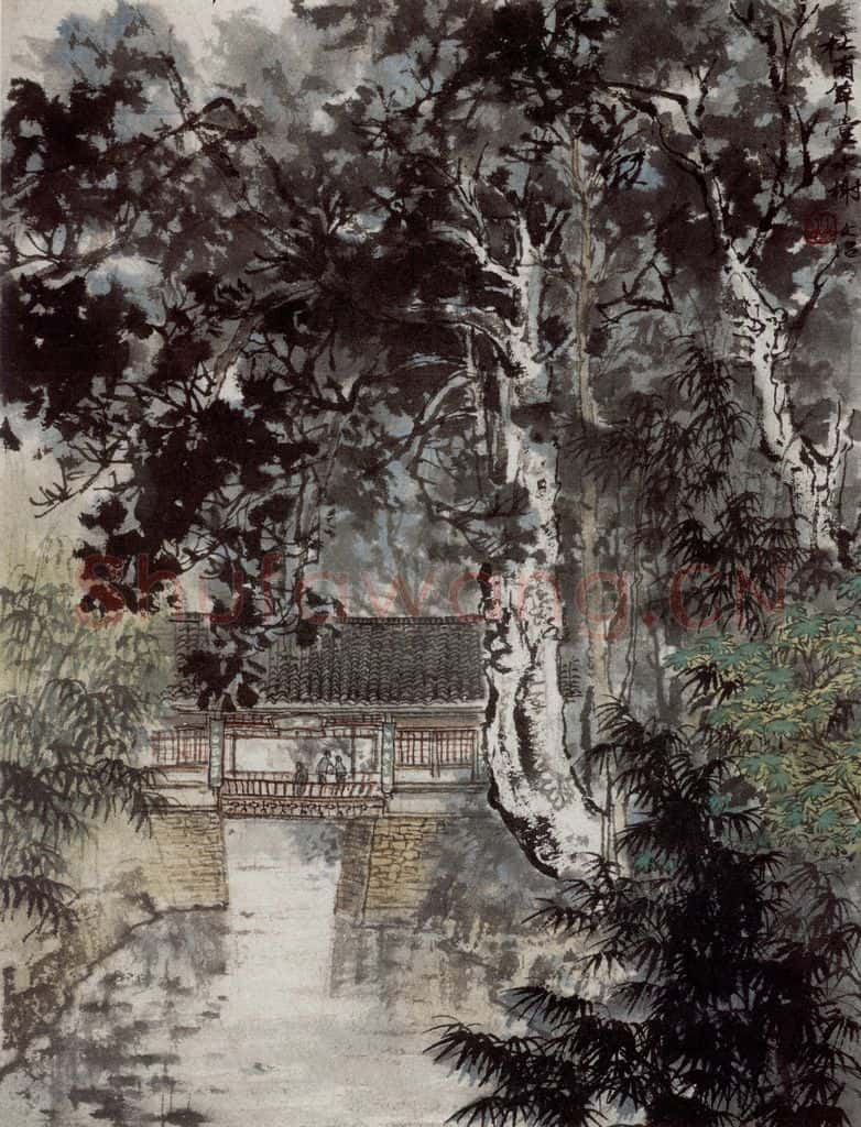1961年 宋文治《杜甫草堂水榭》书画作品