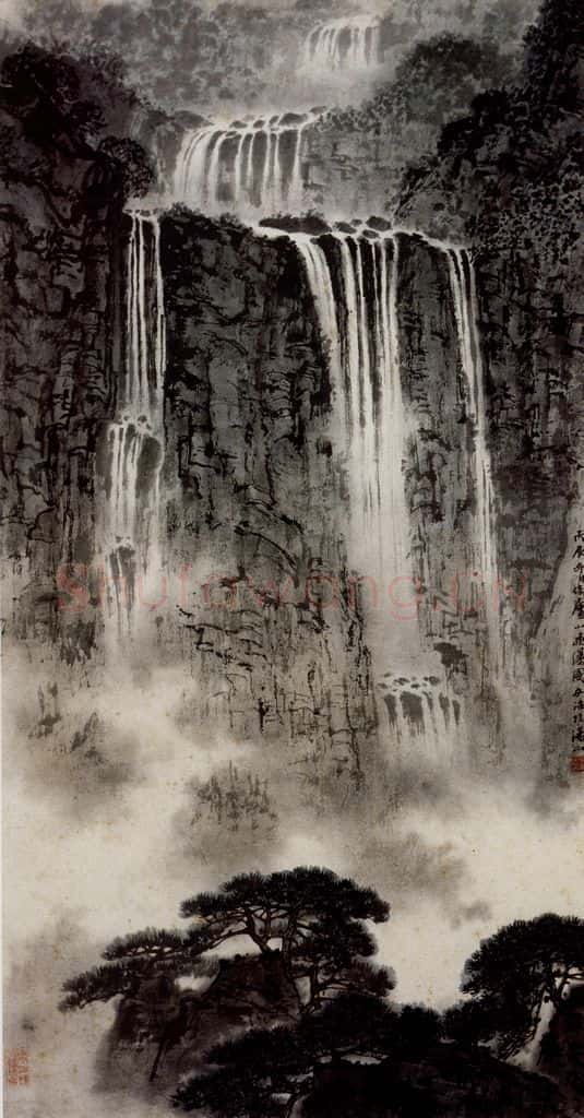 1976年 宋文治《庐山飞瀑图》书画作品